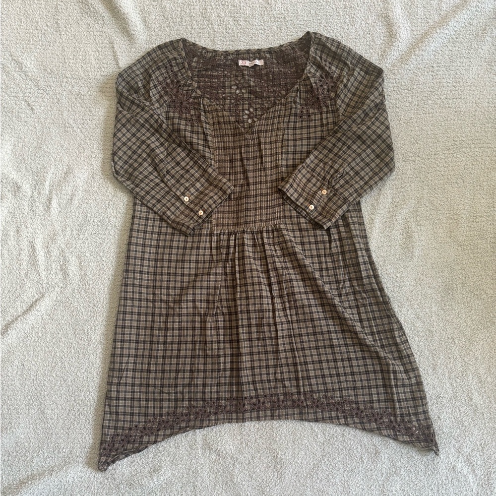 Johnny Was Plaid Dress in Green and Black